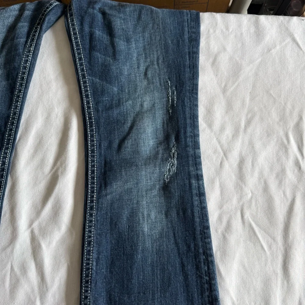 Y2K ReRock For Express Bootcut Jeans Sz 6 Thick Stitch Cowgirl Country Rodeo‎
